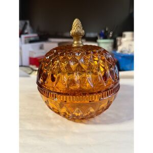 Vintage Indiana Glass Amber Covered Candy Dish